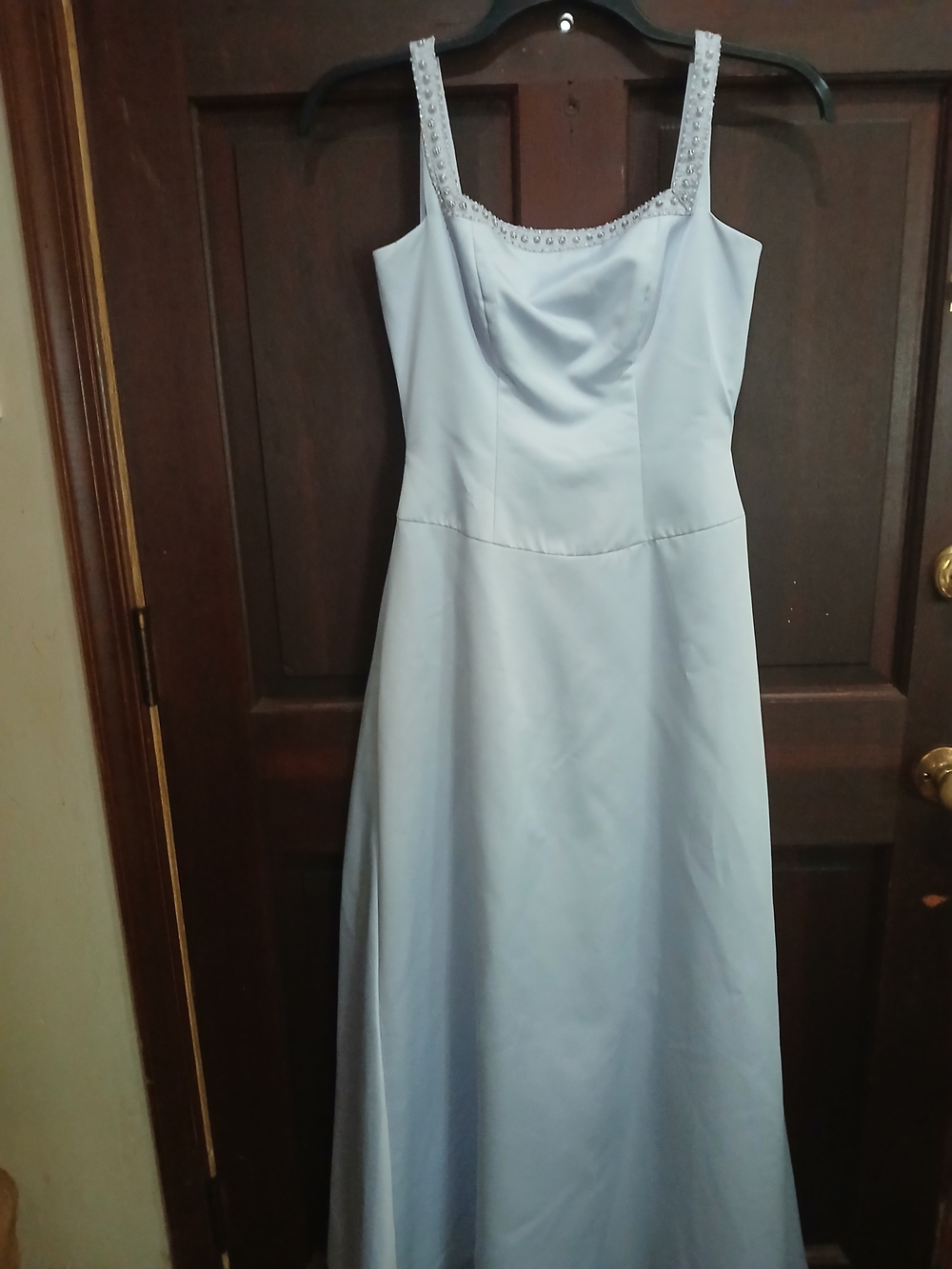 Light Blue Beaded Strap Prom Dress